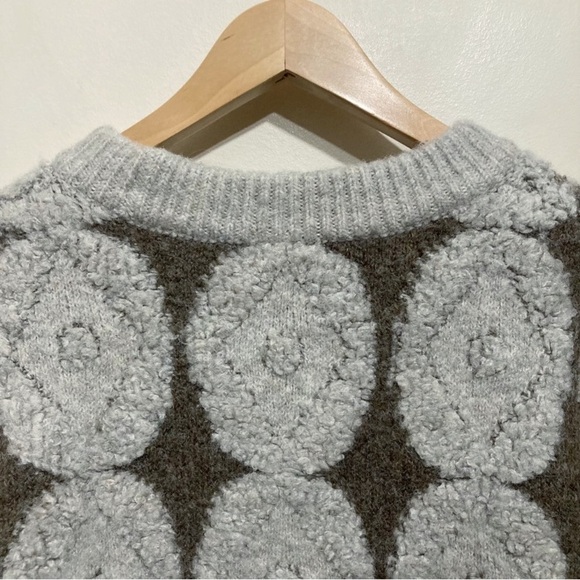 Zara Wool Blend Sweater Size Large Boucle Knit Circle Print Oversized Grey Brown - Picture 5 of 12